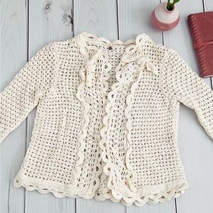 Anthropologie Ivory Crotchet Cardigan